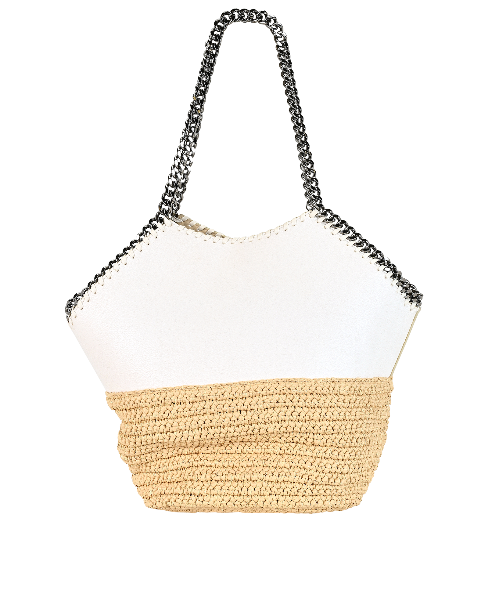 Medium Falabella Tote, &pound;395, Handbags, Beige/White, Faux Leather/Raffia, Back view
